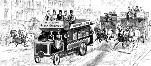Motors in London: omnibus running from Oxford Circus to Ealing, 1898. Creator: Unknown.