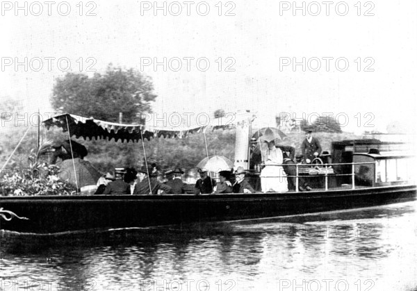The Prince of Wales at Penton Hook Lock, near Chertsey-on-Thames, 1898. Creator: Bates.