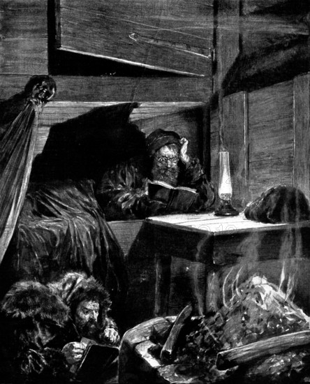 The Seventh Man: The Gaffer...reading by the light of a smoky and evil-smelling lamp, 1898. Creators: Unknown, Richard Caton Woodville II.
