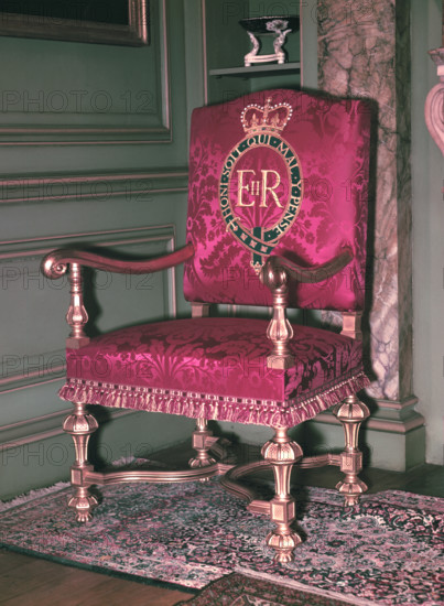 Oath of Allegiance Throne, Queen Elizabeth II's Coronation, 1953. Creator: Arthur Charles Kirby Ware.