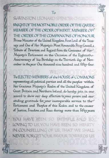 Tribute of Devotion to Sir Winston Churchill on his 80th birthday, 1954.  Creator: Arthur Charles Kirby Ware.