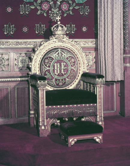 The Chair of State in the Robing Room at the Palace of Westminster, 1953. Creator: Arthur Charles Kirby Ware.