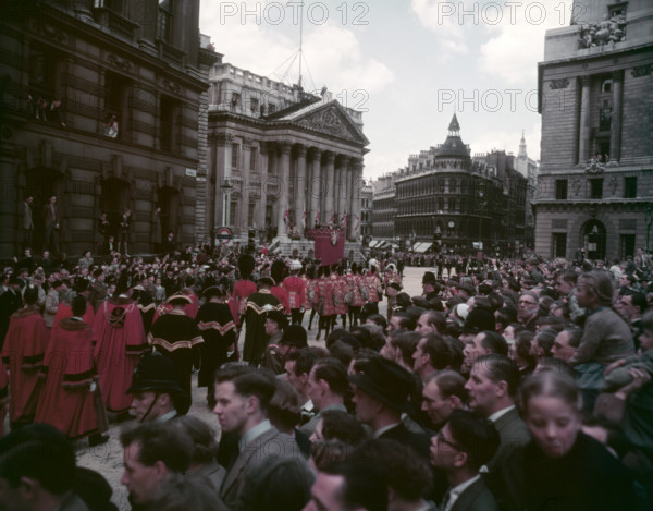 Procession in honour of the Coronation of Elizabeth II, Cornhill, City of London, 2nd June 1953. Creator: Arthur Charles Kirby Ware.