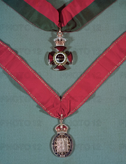 Medals of the Order of Merit (civil) (top) and the Order of the Companions of Honour, c1955. Creator: Arthur Charles Kirby Ware.