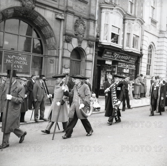 Horn blowers in procession, Ripon, Yorkshire, c1955.  Creator: Arthur Charles Kirby Ware.