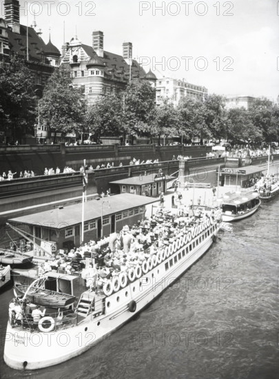 Pleasure boats, Westminster Pier, Embankment, London, c1955.  Creator: Arthur Charles Kirby Ware.