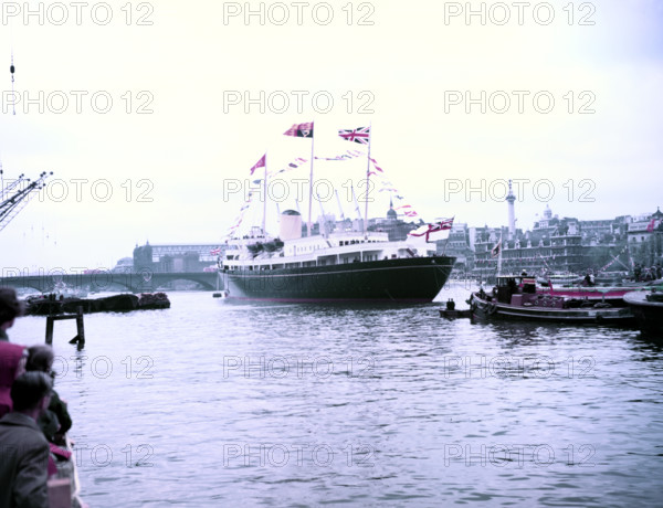 The Royal Yacht 'Britannia' on the River Thames in London, c1955.  Creator: Arthur Charles Kirby Ware.