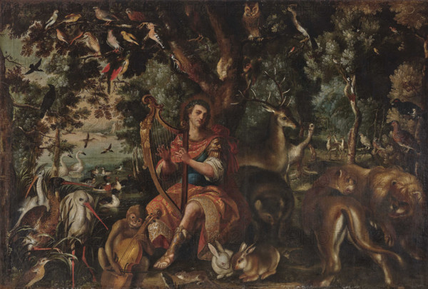 Orpheus enchants trees and animals with his harp playing, Second Quarter of the 17th cen.. Creator: Anonymous.