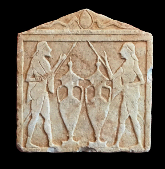 Relief depicting the Dioskouroi, 600-550 BC. Creator: Unknown.