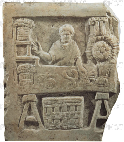 Funeral stele depicting a vegetable vendor, c150-200. Creator: Unknown.