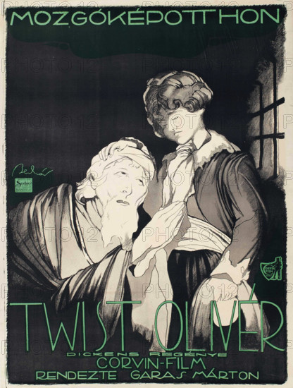 Movie poster "Oliver Twist" by Márton Garas, 1919. Creator: Bednar, Janos (1886-1932).