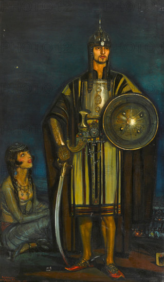 Portrait of Rudolph Valentino in "The Hooded Falcon", 1925. Creator: Beltrán Massés, Federico (1885-1949).