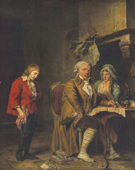 Louis XVII (1785-1795) and the Simon couple in the Temple prison. Creator: Boilly, Julien Léopold (Jules) (1796-1874).
