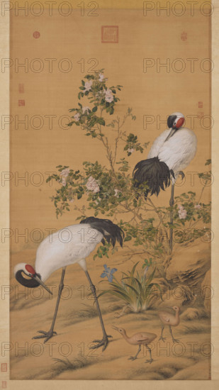 Pair of Cranes in the Shade of Flowers. Creator: Castiglione, Giuseppe (1829-1908).