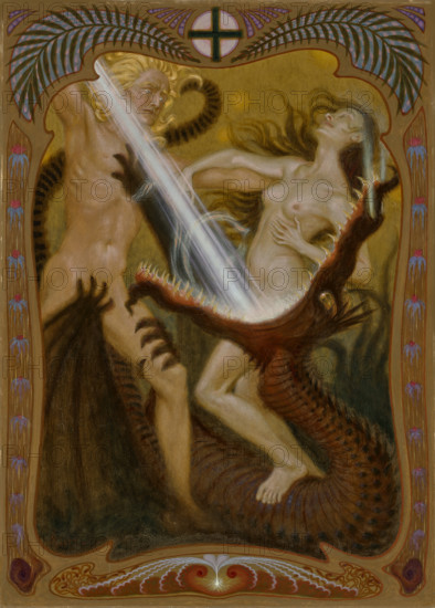 Saint George Killing the Dragon, 1909-1910. Creator: Fidus (Hugo Höppener) (1868-1948).