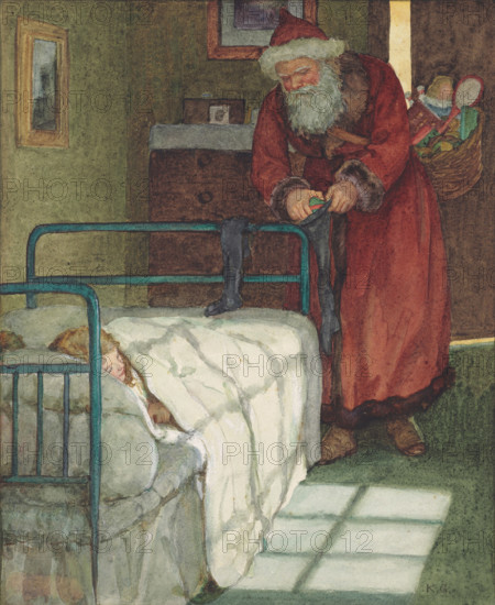 Christmas Eve, a visit from Father Christmas. Creator: Greenaway, Kate (1846-1901).