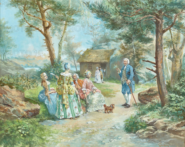 Jean Jacques Rousseau giving a botany lesson in Ermenonville. Creator: Grison, François-Adolphe (1845-1914).