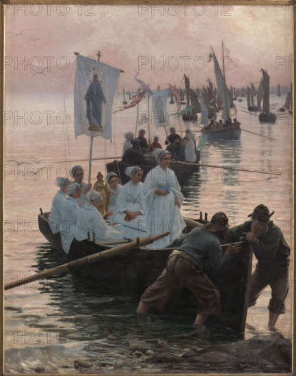Arrival of the Pardon of Sainte Anne at Concarneau, 1887. Creator: Guillou, Alfred (1844-1926).