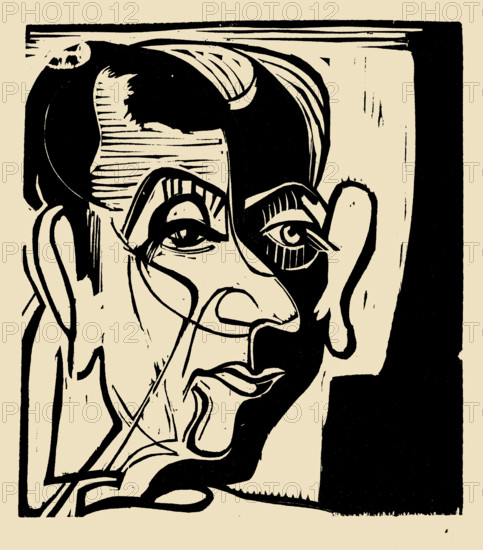 Head of Hans Arp, 1929. Creator: Kirchner, Ernst Ludwig (1880-1938).