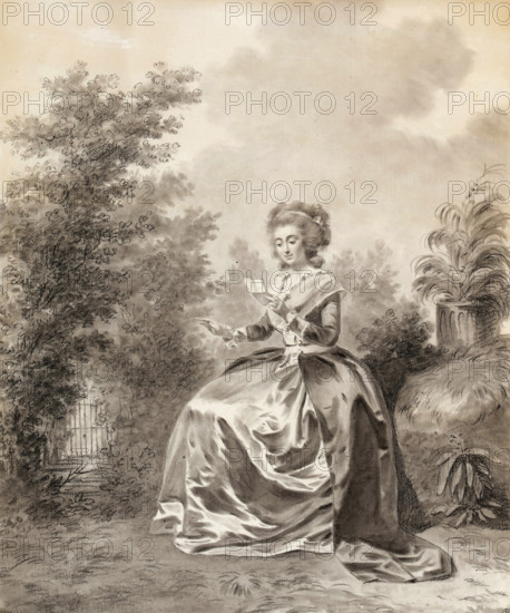 Madame Vigée Le Brun Seated in a Garden Reading a Letter, 1783. Creator: Lemoine, Jacques-Antoine-Marie (1751-1824).