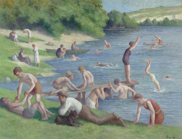 Méricourt, bathers and divers, 1936. Creator: Luce, Maximilien (1858-1941).