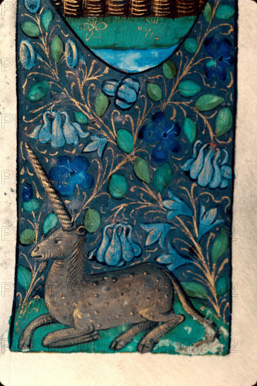 Unicorn (Initial). Breviarium Bisuntinum, 1463-1498. Creator: Maître de l'Échevinage de Rouen (active 1450-1485).