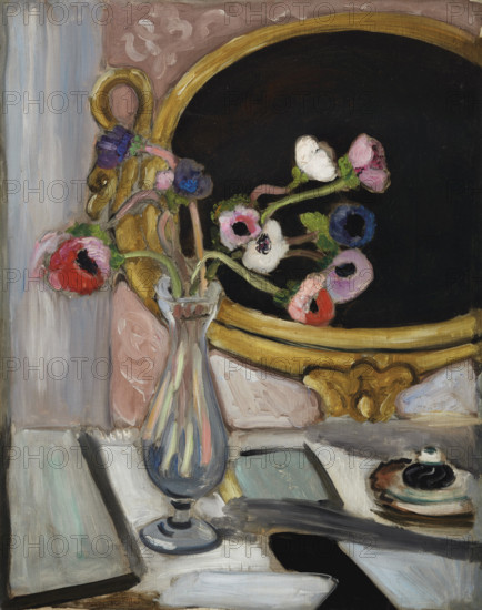 Anemones in front of the black mirror, 1919. Creator: Matisse, Henri (1869-1954).