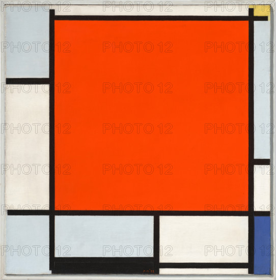 Composition with Large Red Plane, Bluish Gray, Yellow, Black and Blue, 1922. Creator: Mondrian, Piet (1872-1944).