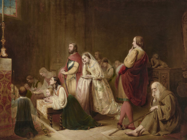 The First Meeting of Petrarch and Laura. Creator: O'Neil, Henry Nelson (1817-1880).
