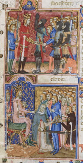 Investiture of knight by King Louis I of Naples, 1353-1354. Creator: Orimina, Cristoforo (active 1335-1360).