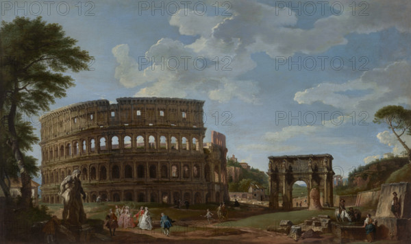 View of the Colosseum and the Arch of Constantine, c1745. Creator: Pannini (Panini), Giovanni Paolo (1691-1765).