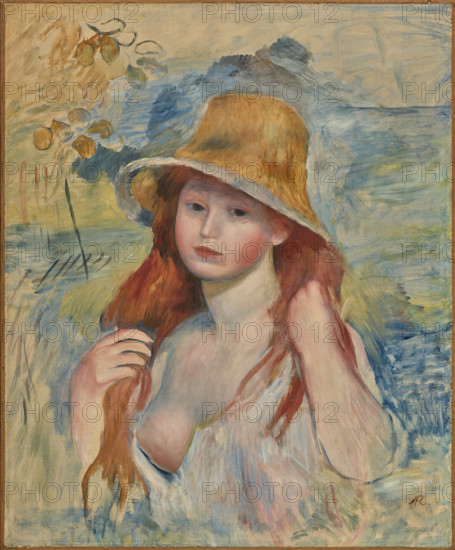 Young Girl with a Straw Hat, 1884. Creator: Renoir, Pierre Auguste (1841-1919).