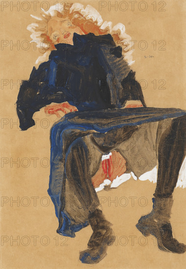 Reclining Girl in a Blue Dress, 1910. Creator: Schiele, Egon (1890-1918).