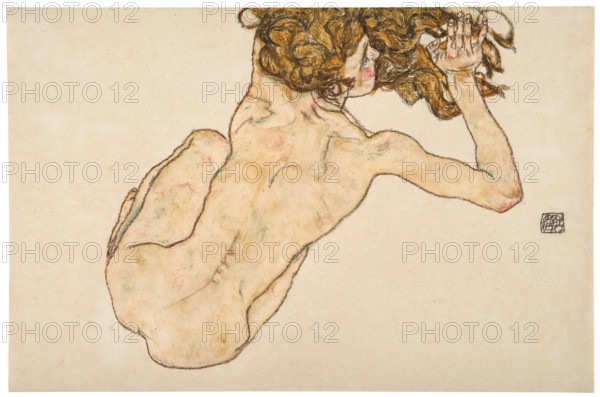 Crouching Nude, Back View, 1917. Creator: Schiele, Egon (1890-1918).