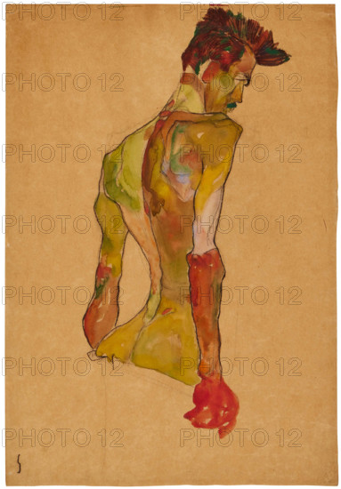 Male Nude in Profile Facing Right, 1910. Creator: Schiele, Egon (1890-1918).