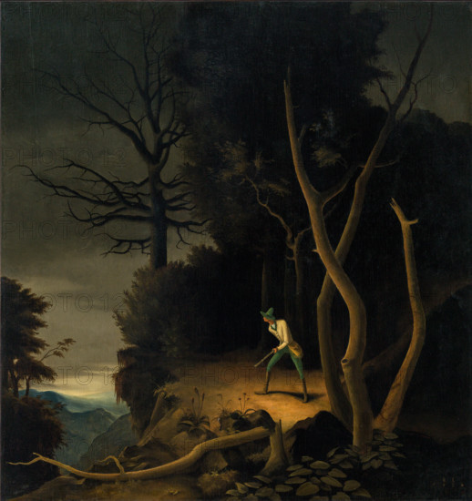 Forest landscape with a hunter, 1928. Creator: Sedlacek, Franz (1891-1945).