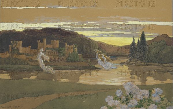 Floating nymphs by a castle. Creator: Sonrel, Elisabeth (1874-1953).