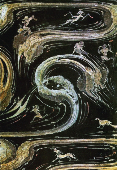 Stylized cloud forms and mythical creatures, 2th century BC. Creator: The Oriental Applied Arts.