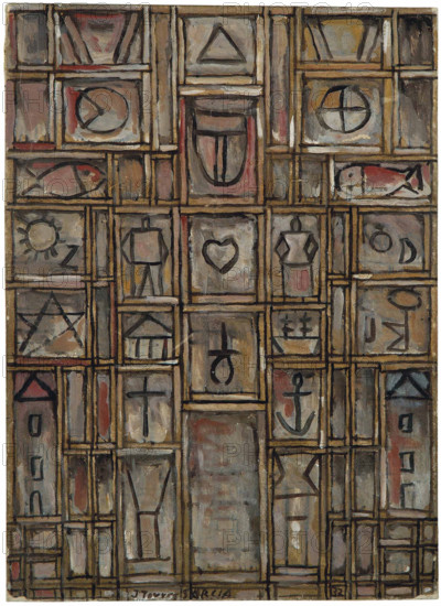 Constructive (Constructive with double lines in umber), 1932. Creator: Torres-García, Joaquín (1874-1949).