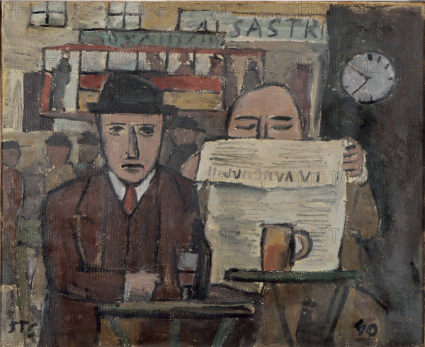 Café with man reading, 1940. Creator: Torres-García, Joaquín (1874-1949).