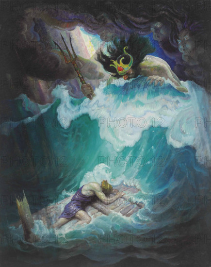 The Raft of Odysseus (Neptune Battles with Odysseus), 1929. Creator: Wyeth, N. C. (Newell Convers) (1882-1945).
