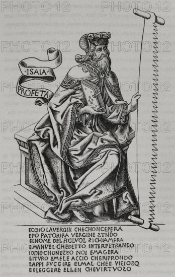 Isaiah, holding a saw in his hand, the instrument with which he was tortured, 15th century, (1877). Creator: Unknown.