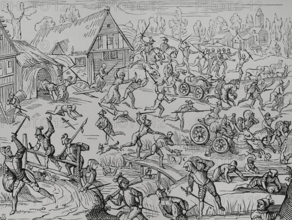 A village pillaged by soldiers, 1599, (1878). Creator: Unknown.