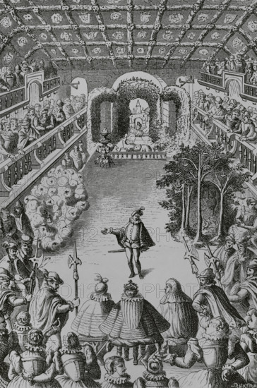 Performance of a court spectacle before King Henri III, (1551-1589) and his court..., 1581 (1878).  Creator: Unknown.