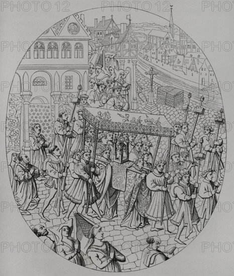 Procession de la Fête-Dieu (Procession of the Holy Host), Paris, France, 15th century (1877).  Creator: Unknown.