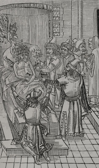 Mehmed II's soul is seized by the devil and Bajazet and Cem at his deathbed, 1481, (1496), 1877) Creator: Unknown.