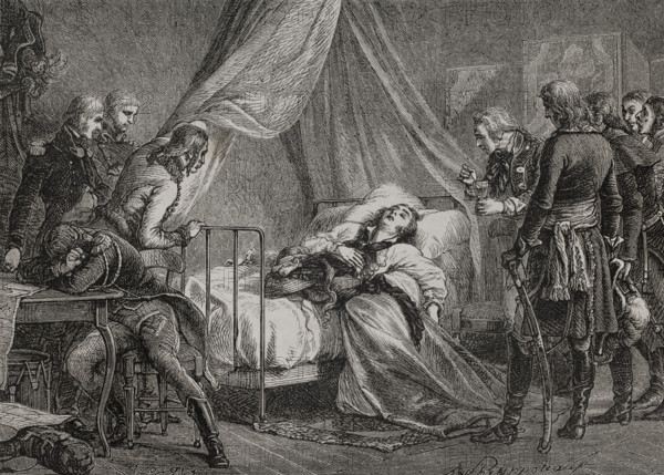 Death of General Hoche in Wetzlar, due to tuberculosis, on 19 September 1797, (1879).  Creator: Unknown.