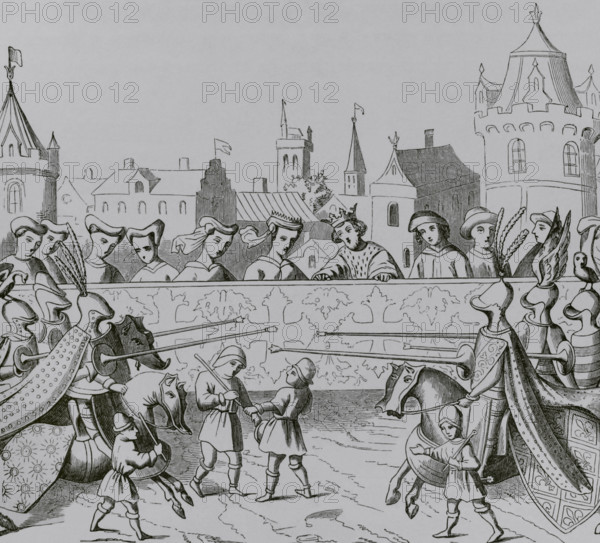 Jousting in honour of  Isabella of Bavaria's entrance into Paris, 20 June 1389 , 15th cent (1877).  Creator: Unknown.