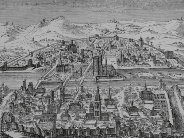 Perspective of the city of Paris in 1607, France, 1878.  Creator: Unknown.