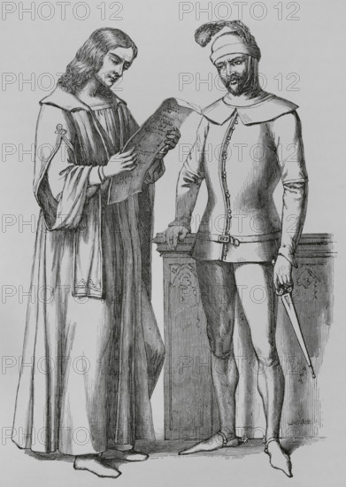 Notary and henchman in the 15th century, Italy, 1878. Creator: Unknown.